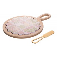 Conjunto 3 Peças P Queijo C Tábua E Faca Floral Lyor
